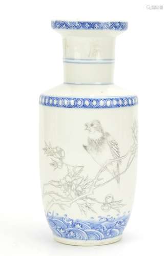 Chinese Blue and Scartched Vase w/ sparrow,18th C.