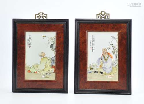 Two Chinese Famille Rose Porcelain Plaque,20th C.