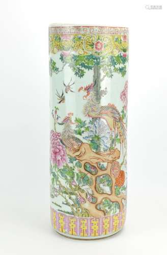 Chinese Famille Rose Phoenix Umbrella Stand19th C.