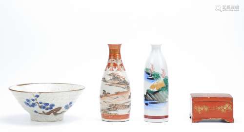 (4) Japanese Porcelain Set w/ Lacquer Box,20th C.