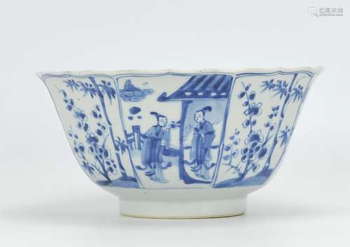 Large Chinese Blue and White Fluted Bowl, Kangxi