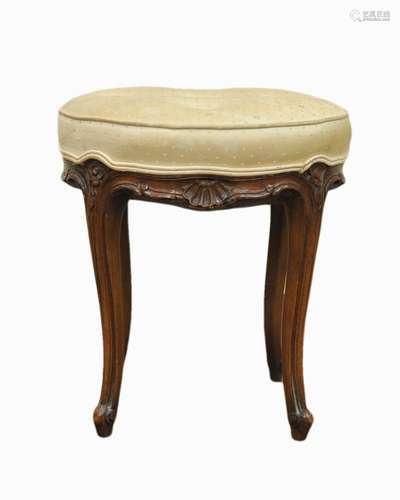 French Carved Walnut Vanity Stool w/ Silk,19th C.