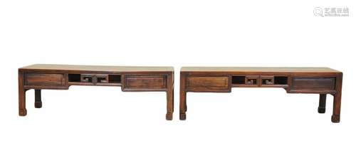 Pair Of Chinese Craving Huali Low Table,Late Qing