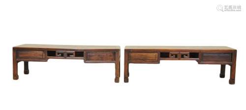 Pair Of Chinese Craving Huali Low Table,Late Qing