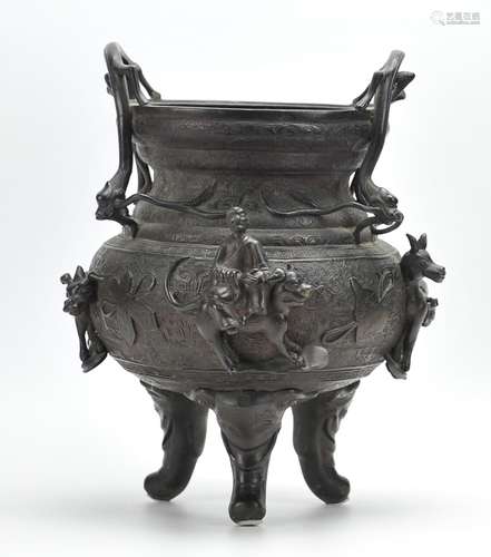 An Asian Dragon Ear Bronze Incense Burner, 20th C.