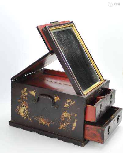 Lacquer Jewelry Box w/ Drawers & Mirror,1920