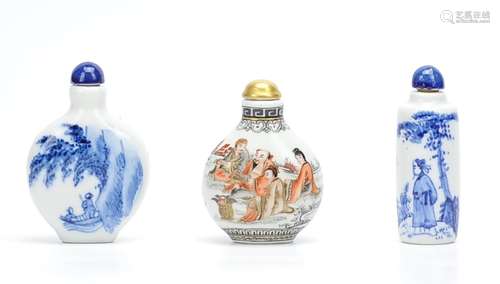 Three Chinese Porcelain Snuff Bottles,20th C.