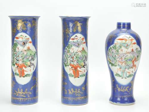 A Set Of Chinese Blue Groud Wucai Vase ,19th C.