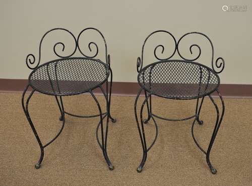 A Pair of Wrought Iron Vanity Stools, Mid Century