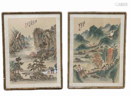 Two Framed Chinese Painting On Silk,20th C.