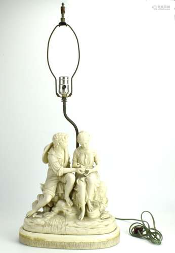 Copeland Bisque Figural Lamp w/ Birds,19th C.