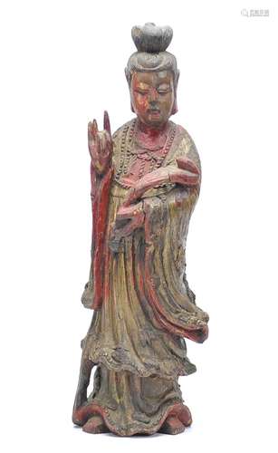 Chinese Wooden Lacquer Statue of Guanyin, 17th C.