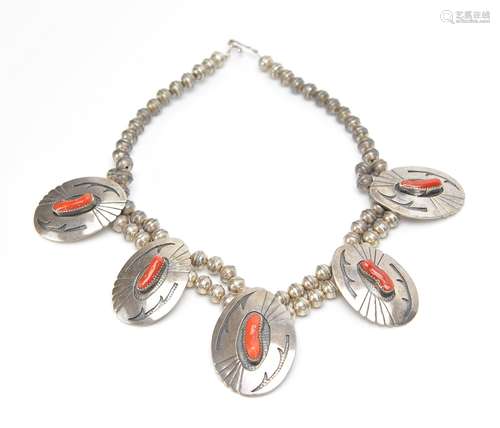 Sterling Silver Necklace & Coral, 20th C.