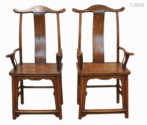 A Pair Of Chinese Wood Hat Chairs, 19th C.