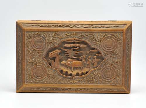 Chinese Carved Wood Sewing Box,20th C.