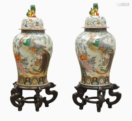 A Pair Of Large Famille Rose Jars And Covers