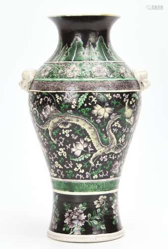 A Chinese Black Ground Sancai Vase, Guangxu Period
