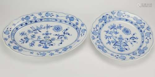Two Meissen Blue Onion Platters,19-20th C.