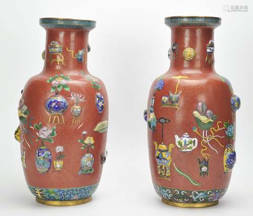 A Pair Of Cloisonne Vases,20th C