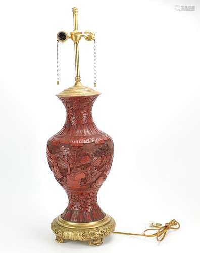 Chinese Cinnabar Carved Lacquer Vase MAL, 18th C.