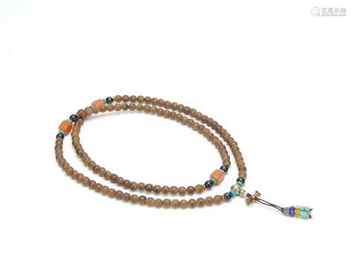 Wood, Jade, & Agate Necklace w/ 108 Beads,20th C.