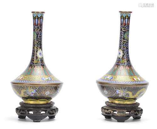 A Pair of Cloisonne Vase With Stand, 20th C.