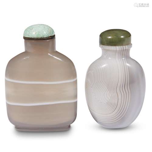 Two Chinese banded agate snuff bottles