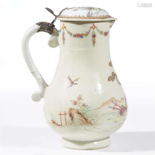 A Chinese famille rose export porcelain coffee pot and hinged cover
