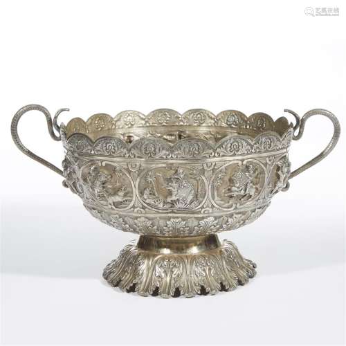 A Indian silver footed two-handled bowl