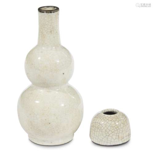 A Chinese ge-type small water coupe and a crackle-glazed double gourd vase