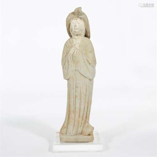 A Chinese painted grey pottery figure of a court lady