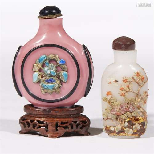Two embellished glass snuff bottles