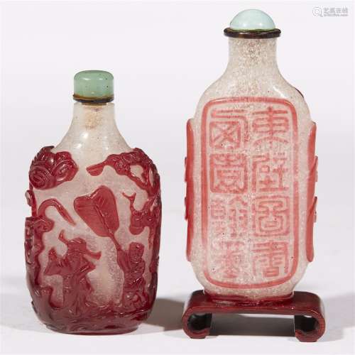 Two Chinese red-overlay cameo glass snuff bottles