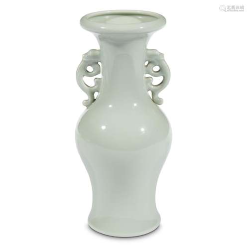 A Chinese celadon-glazed vase with twin handles