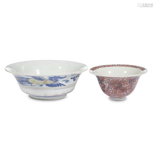 Two Chinese underglaze blue and red-decorated bowls