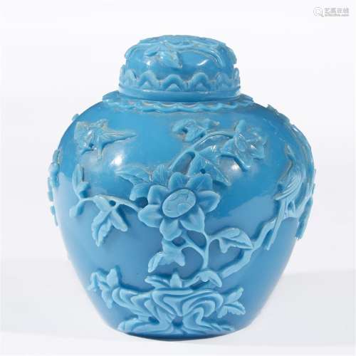 A Chinese carved turquoise glass 