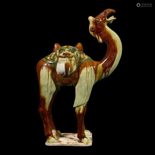 A Chinese sancai-glazed pottery model of a camel