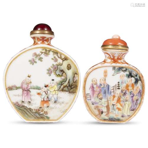 Two Chinese enameled porcelain snuff bottles