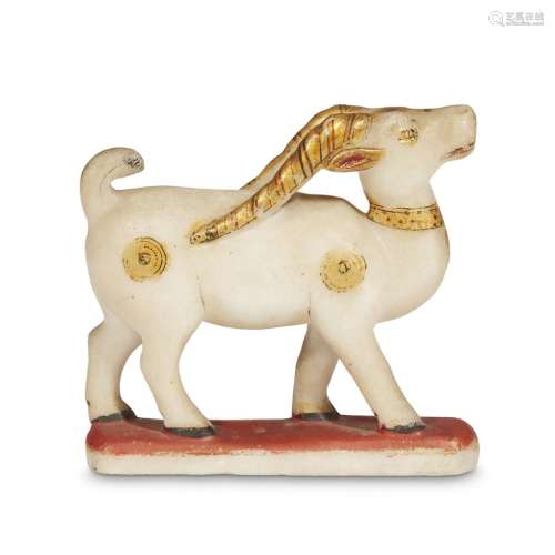 A carved white marble and parcel-gilt Indian figure of an antelope (Chinkara), probably Rajasthan