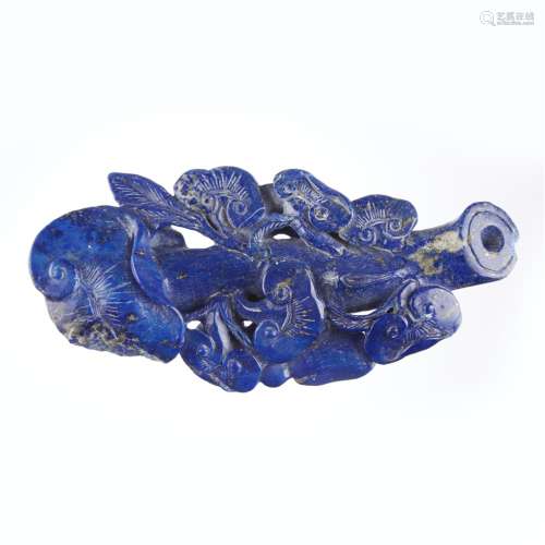 A Chinese carved lapis lazuli ruyi scepter-form ornament