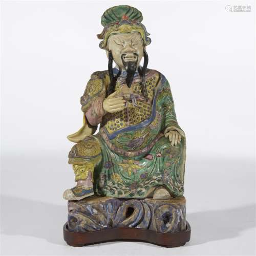A Chinese enameled porcelain figure of Guandi