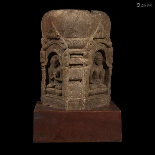 A Pala style carved stone votive stupa facing, probably Indian, possibly Bodhgaya