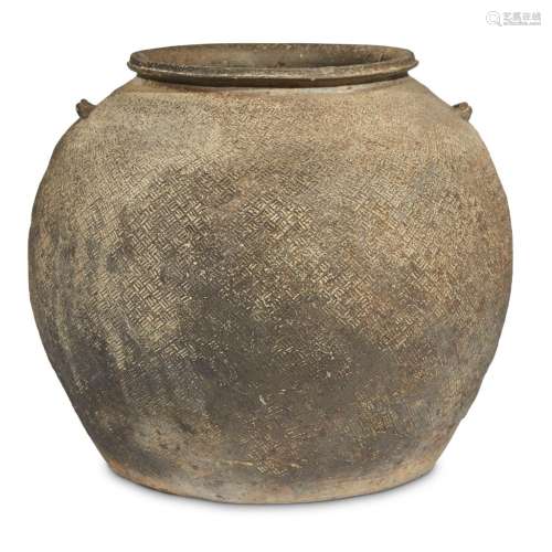 A Chinese stamped grey stoneware jar
