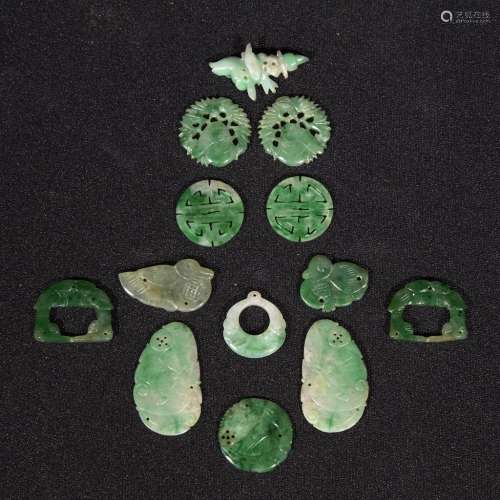 A group of thirteen small Chinese jadeite charms