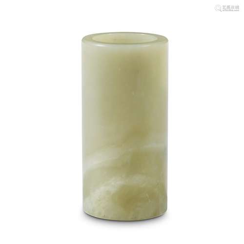 A Chinese celadon jade small cylindrical brushpot