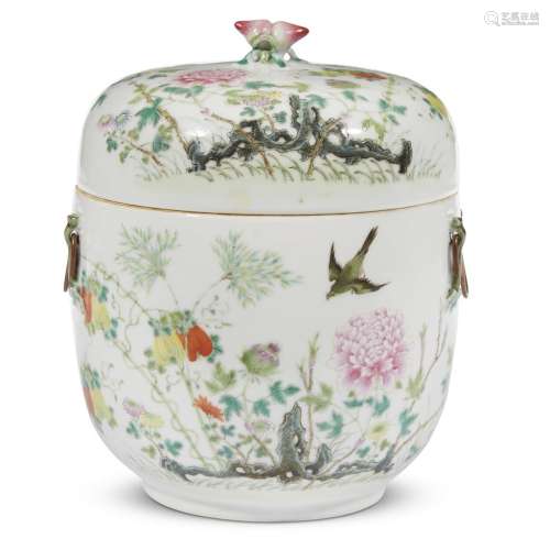 A Chinese famille rose-decorated porcelain jar and cover
