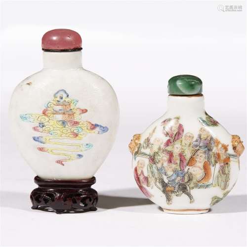 Two Chinese famille rose-decorated porcelain snuff bottles