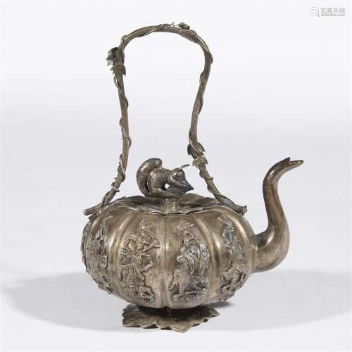 A small Chinese silver repousse wine pot
