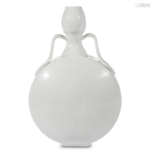 A Chinese Ming-style incised white-glazed porcelain moonflask