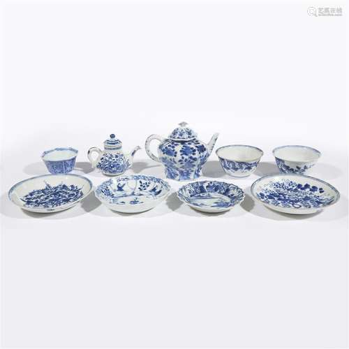 A group of nine Chinese blue and white porcelain tea wares